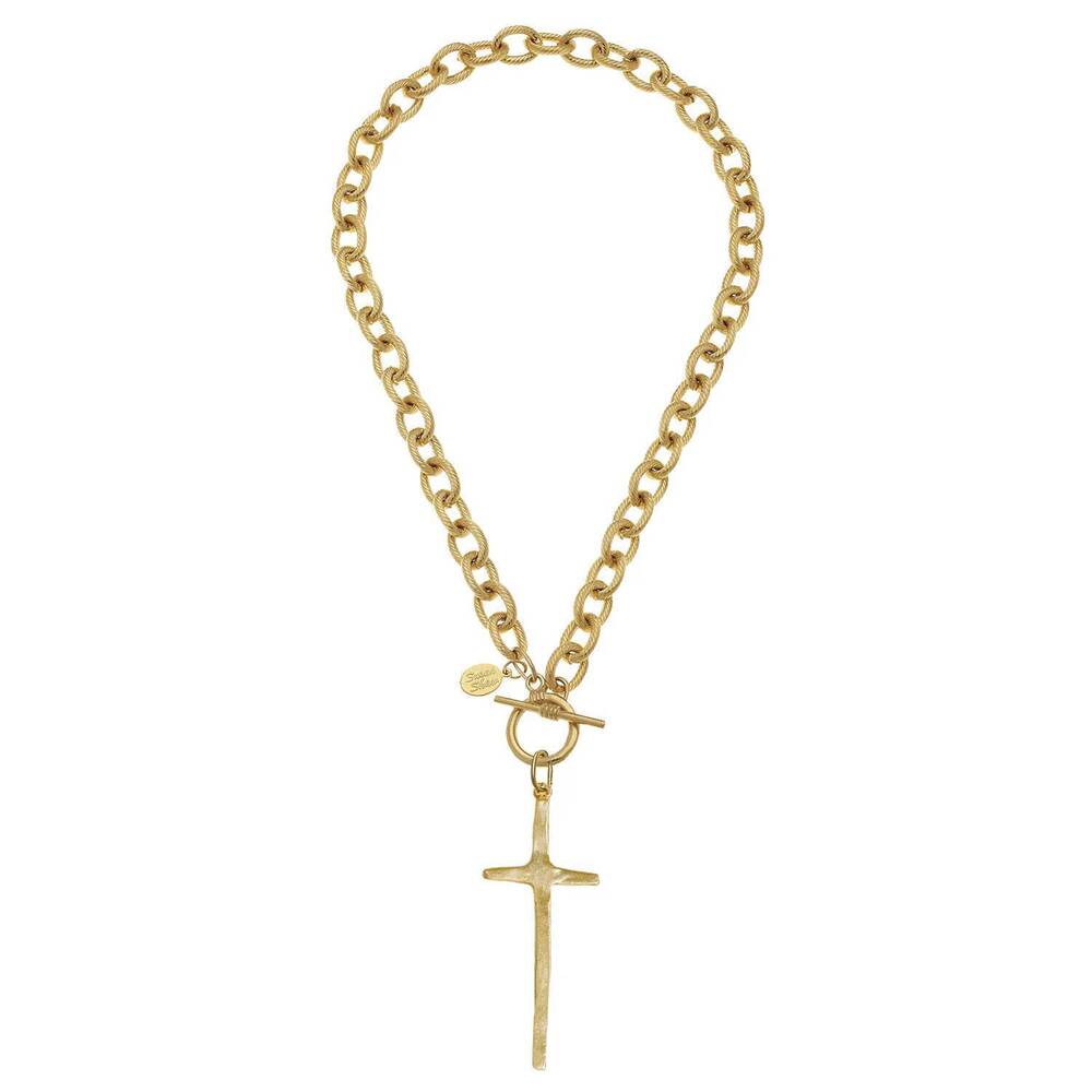 NEW SUSAN SHAW women's tall cross toggle necklace in gold